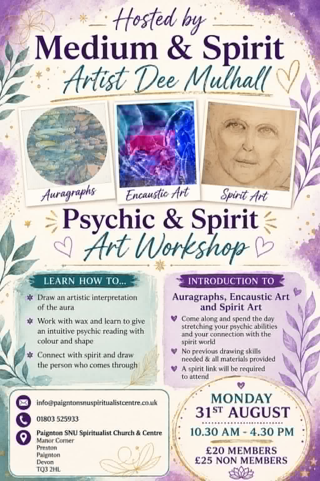Psychic & Spirit Art Workshop with Medium and Spirit Artist Dee Mulhall from Paignton
